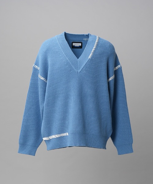 MAISON SPECIAL(メゾンスペシャル)の「《UNISEX》ハンドステッチプライムオーバーVネックニット/Hand Stitch Prime-Over V-neck Knit Tops【MAISON SPECIAL/メゾンスペシャル】(ニット/セーター・メンズ・ブルー/チャコールグレー/ブラック/ダークパープル・0/1/2)」の11枚目の写真