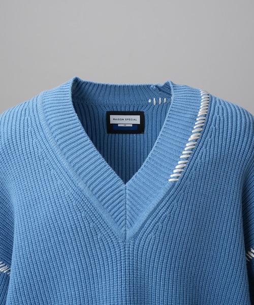 MAISON SPECIAL(メゾンスペシャル)の「《UNISEX》ハンドステッチプライムオーバーVネックニット/Hand Stitch Prime-Over V-neck Knit Tops【MAISON SPECIAL/メゾンスペシャル】(ニット/セーター・メンズ・ブルー/チャコールグレー/ブラック/ダークパープル・0/1/2)」の8枚目の写真