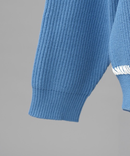 MAISON SPECIAL(メゾンスペシャル)の「《UNISEX》ハンドステッチプライムオーバーVネックニット/Hand Stitch Prime-Over V-neck Knit Tops【MAISON SPECIAL/メゾンスペシャル】(ニット/セーター・メンズ・ブルー/チャコールグレー/ブラック/ダークパープル・0/1/2)」の6枚目の写真