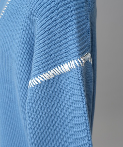 MAISON SPECIAL(メゾンスペシャル)の「《UNISEX》ハンドステッチプライムオーバーVネックニット/Hand Stitch Prime-Over V-neck Knit Tops【MAISON SPECIAL/メゾンスペシャル】(ニット/セーター・メンズ・ブルー/チャコールグレー/ブラック/ダークパープル・0/1/2)」の7枚目の写真
