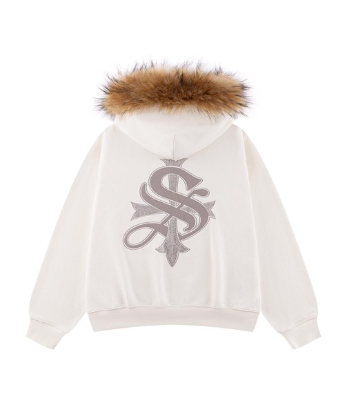 SUPPLIER（サプライヤー）の「SUPPLIER / サプライヤー Faux Fur Cross Zip Hoodie（パーカー・メンズ・アイボリー/ブラック・MEDIUM/LARGE）」の2枚目の写真