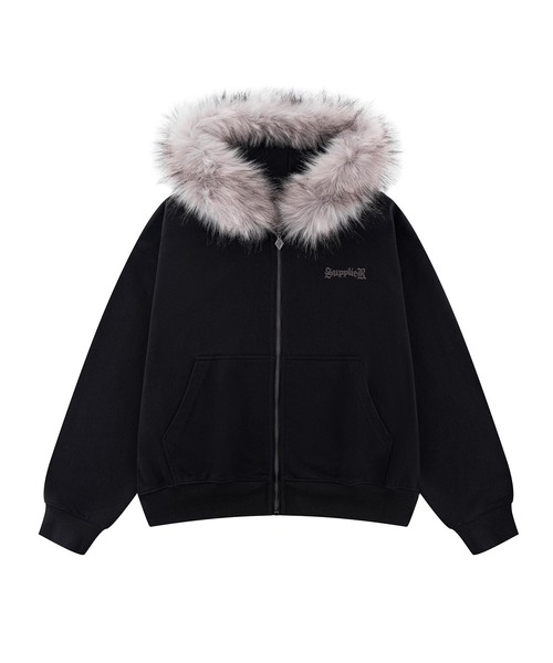 SUPPLIER（サプライヤー）の「SUPPLIER / サプライヤー Faux Fur Cross Zip Hoodie（パーカー・メンズ・アイボリー/ブラック・MEDIUM/LARGE）」の3枚目の写真