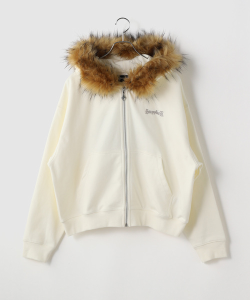SUPPLIER（サプライヤー）の「SUPPLIER / サプライヤー Faux Fur Cross Zip Hoodie（パーカー・メンズ・アイボリー/ブラック・MEDIUM/LARGE）」の13枚目の写真