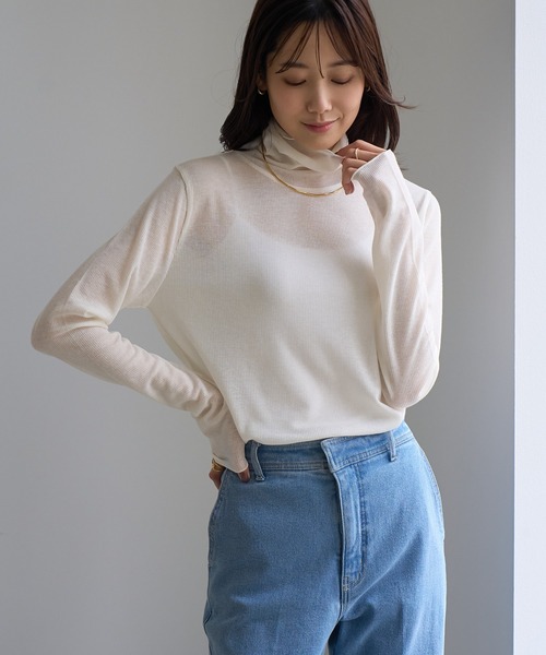 ROPE' PICNIC(ロペピクニック)の「ラメシアーリブタートルトップス(Tシャツ/カットソー・レディース・ブラック/ホワイト・FREE)」の11枚目の写真