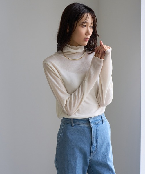 ROPE' PICNIC(ロペピクニック)の「ラメシアーリブタートルトップス(Tシャツ/カットソー・レディース・ブラック/ホワイト・FREE)」の12枚目の写真