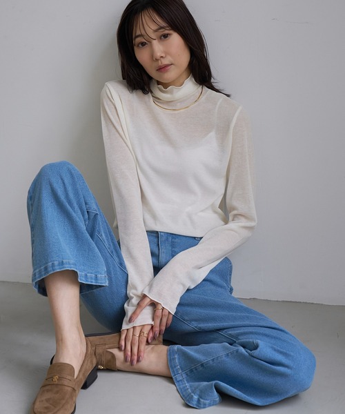 ROPE' PICNIC(ロペピクニック)の「ラメシアーリブタートルトップス(Tシャツ/カットソー・レディース・ブラック/ホワイト・FREE)」の14枚目の写真