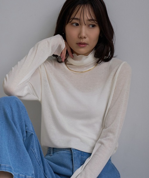ROPE' PICNIC(ロペピクニック)の「ラメシアーリブタートルトップス(Tシャツ/カットソー・レディース・ブラック/ホワイト・FREE)」の15枚目の写真