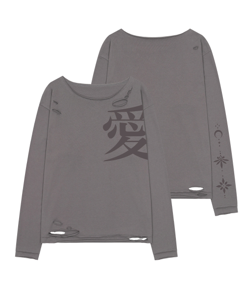GRAVER（グレーバー）の「[WOMAN]LUV ダメージ ワンショルダー ロングスリーブ_2color（Tシャツ/カットソー・レディース・チャコール/イエロー・FREE）」の3枚目の写真