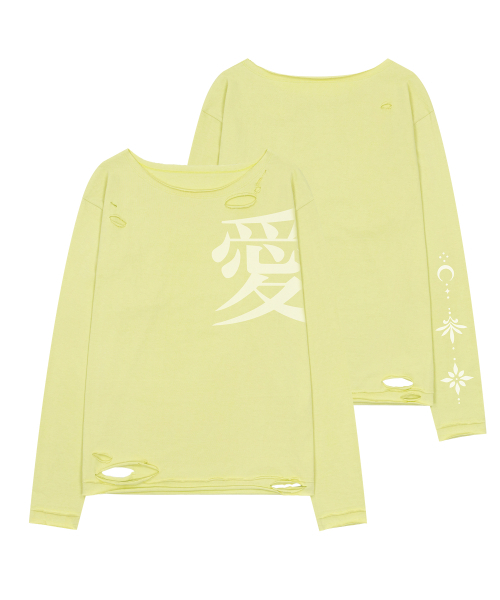 GRAVER（グレーバー）の「[WOMAN]LUV ダメージ ワンショルダー ロングスリーブ_2color（Tシャツ/カットソー・レディース・チャコール/イエロー・FREE）」の4枚目の写真