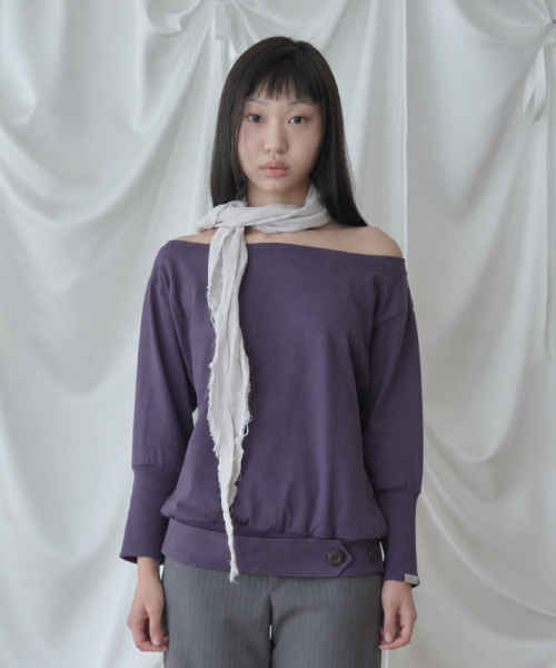 PEEVES PEEVES(フィブス フィブス)の「ワイドネックドレープトップ / パープル(Tシャツ/カットソー・レディース・その他・FREE)」の1枚目の写真