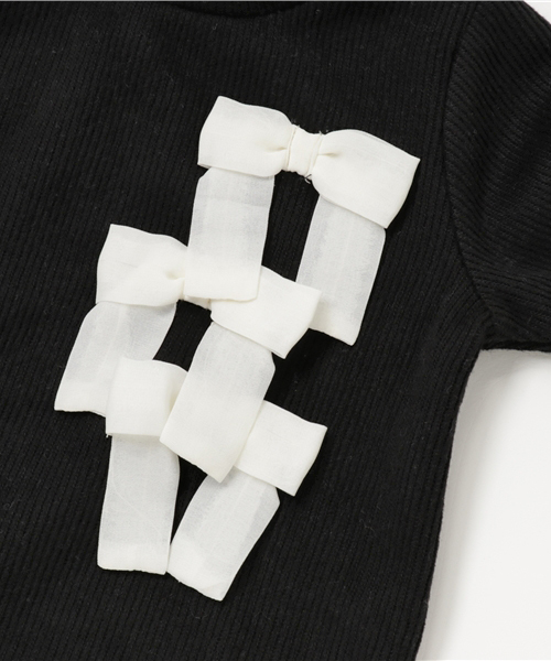 ROPE' PICNIC（ロペピクニック）の「【ROPE' PICNIC KIDS】起毛サカリバリボン付プルオーバー（Tシャツ/カットソー・キッズ・ブラック/サックスブルー/キナリ・110/100/120）」の6枚目の写真