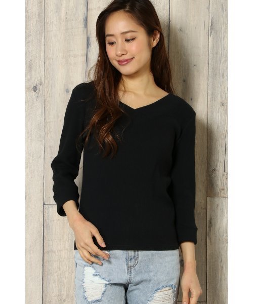 VENCEEXCHANGE（ヴァンスエクスチェンジ）の「無地両V7分袖（ニット/セーター・レディース・イエロー/ブラック/ライトブルー/オフホワイト・MEDIUM）」の3枚目の写真