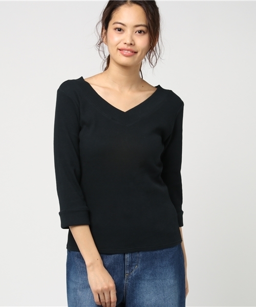 VENCEEXCHANGE（ヴァンスエクスチェンジ）の「無地両V7分袖（ニット/セーター・レディース・イエロー/ブラック/ライトブルー/オフホワイト・MEDIUM）」の14枚目の写真