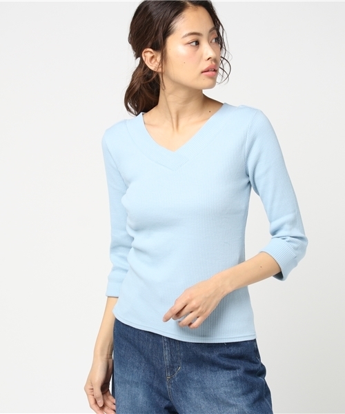 VENCEEXCHANGE（ヴァンスエクスチェンジ）の「無地両V7分袖（ニット/セーター・レディース・イエロー/ブラック/ライトブルー/オフホワイト・MEDIUM）」の15枚目の写真