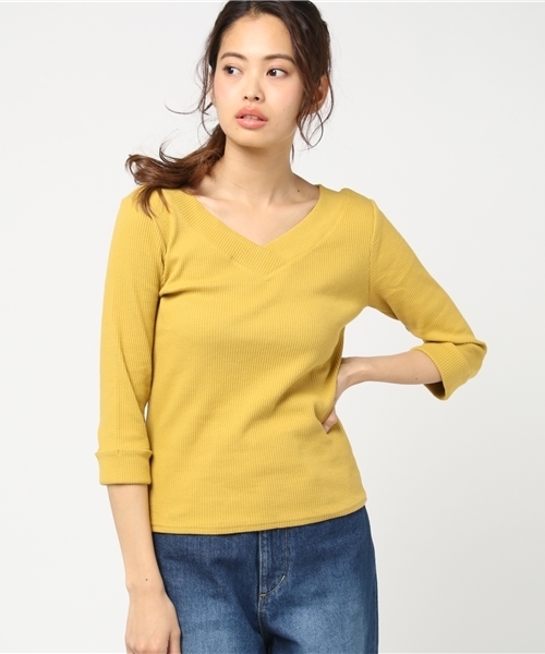VENCEEXCHANGE（ヴァンスエクスチェンジ）の「無地両V7分袖（ニット/セーター・レディース・イエロー/ブラック/ライトブルー/オフホワイト・MEDIUM）」の16枚目の写真