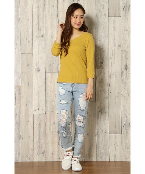 VENCEEXCHANGE（ヴァンスエクスチェンジ）の「無地両V7分袖（ニット/セーター・レディース・イエロー/ブラック/ライトブルー/オフホワイト・MEDIUM）」の12枚目の写真