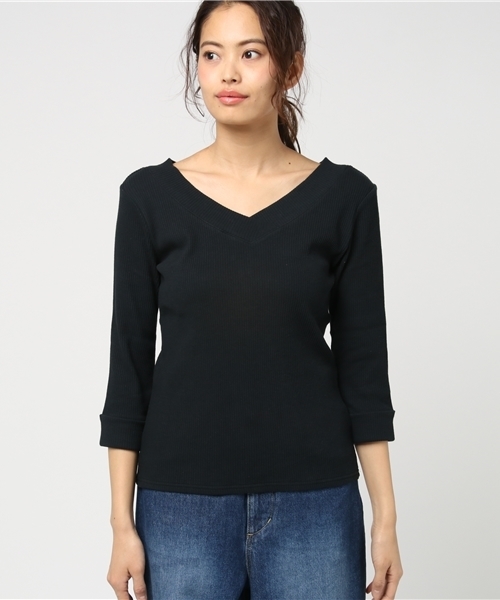 VENCEEXCHANGE（ヴァンスエクスチェンジ）の「無地両V7分袖（ニット/セーター・レディース・イエロー/ブラック/ライトブルー/オフホワイト・MEDIUM）」の7枚目の写真