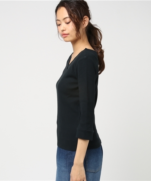 VENCEEXCHANGE（ヴァンスエクスチェンジ）の「無地両V7分袖（ニット/セーター・レディース・イエロー/ブラック/ライトブルー/オフホワイト・MEDIUM）」の8枚目の写真