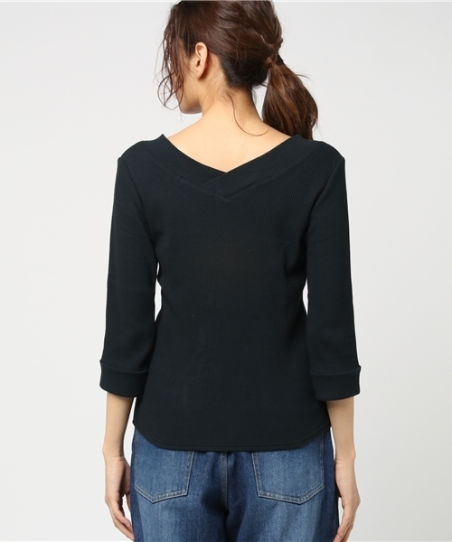 VENCEEXCHANGE（ヴァンスエクスチェンジ）の「無地両V7分袖（ニット/セーター・レディース・イエロー/ブラック/ライトブルー/オフホワイト・MEDIUM）」の9枚目の写真