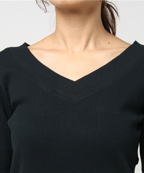 VENCEEXCHANGE（ヴァンスエクスチェンジ）の「無地両V7分袖（ニット/セーター・レディース・イエロー/ブラック/ライトブルー/オフホワイト・MEDIUM）」の10枚目の写真