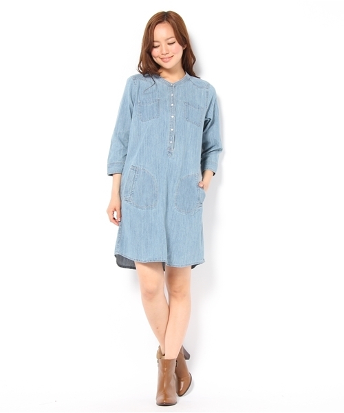 green label relaxing（グリーンレーベルリラクシング）の「*GC デニム ワンピース 8SL（ワンピース・レディース・ライトブルー/ネイビー・フリー）」の7枚目の写真