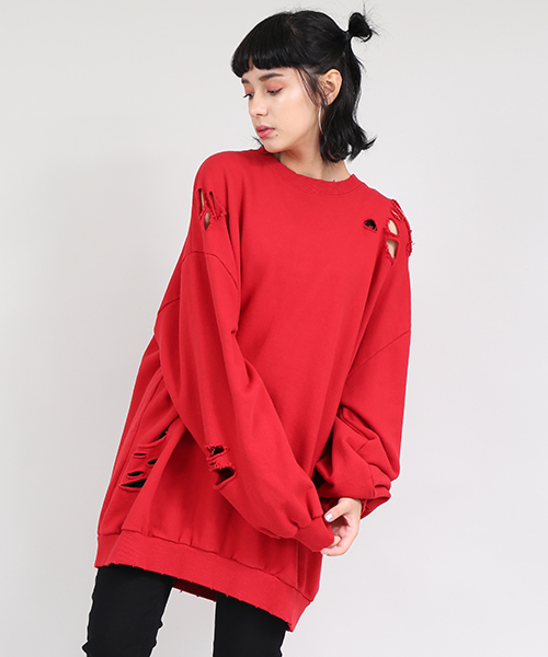 PUNYUS（プニュズ）の「クラッシュスウェット（スウェット・レディース・ホワイト/ブラック/レッド/ピンク/イエロー・4/3）」の5枚目の写真