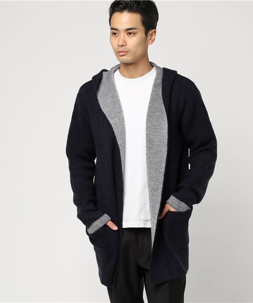 VENCEEXCHANGE（ヴァンスエクスチェンジ）の「ウール混ニットフーディガン                （カーディガン/ボレロ・メンズ・ネイビー/アッシュグレー・FREE）」の9枚目の写真