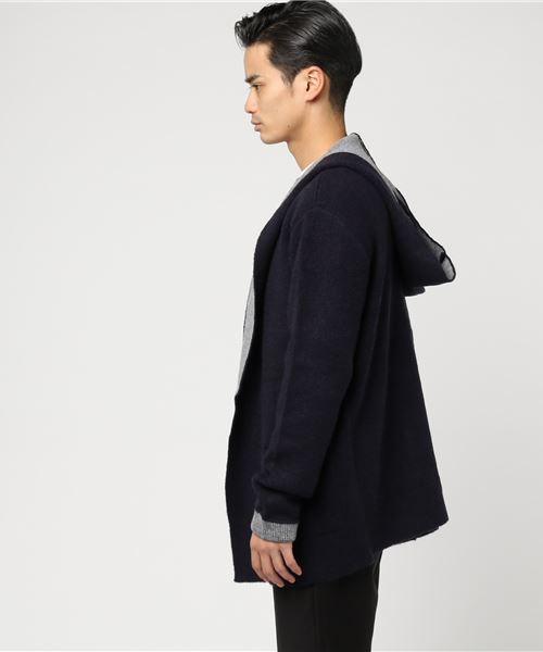 VENCEEXCHANGE（ヴァンスエクスチェンジ）の「ウール混ニットフーディガン                （カーディガン/ボレロ・メンズ・ネイビー/アッシュグレー・FREE）」の3枚目の写真