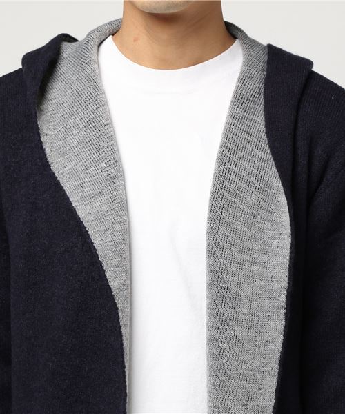 VENCEEXCHANGE（ヴァンスエクスチェンジ）の「ウール混ニットフーディガン                （カーディガン/ボレロ・メンズ・ネイビー/アッシュグレー・FREE）」の7枚目の写真