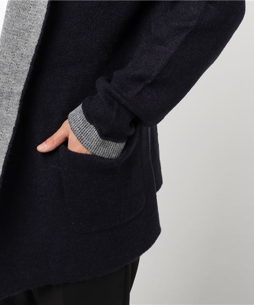 VENCEEXCHANGE（ヴァンスエクスチェンジ）の「ウール混ニットフーディガン                （カーディガン/ボレロ・メンズ・ネイビー/アッシュグレー・FREE）」の4枚目の写真