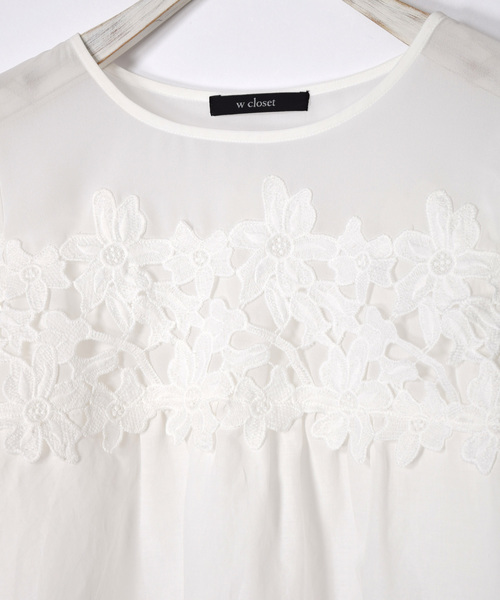 w closet（ダブルクローゼット）の「異素材レース付きシフォンブラウス（シャツ/ブラウス・レディース・オフホワイト/ブラック/オレンジ・FREE）」の8枚目の写真
