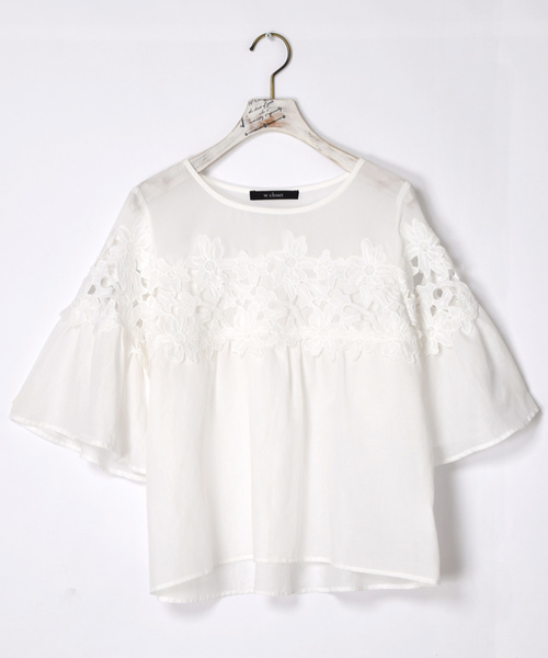 w closet（ダブルクローゼット）の「異素材レース付きシフォンブラウス（シャツ/ブラウス・レディース・オフホワイト/ブラック/オレンジ・FREE）」の11枚目の写真