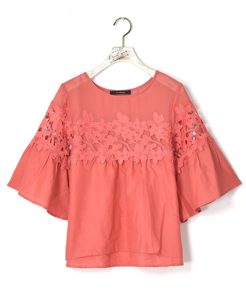 w closet（ダブルクローゼット）の「異素材レース付きシフォンブラウス（シャツ/ブラウス・レディース・オフホワイト/ブラック/オレンジ・FREE）」の14枚目の写真