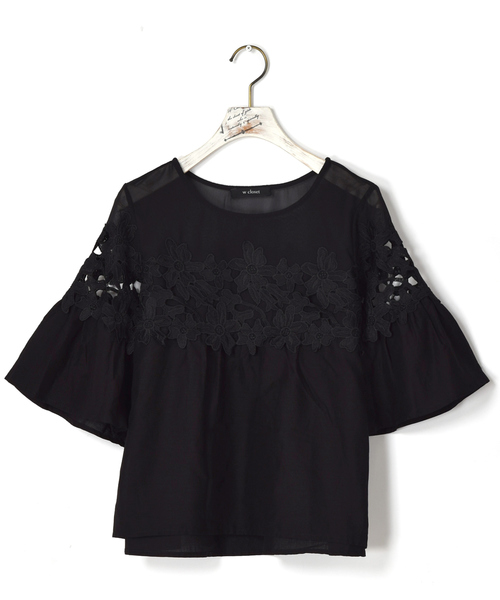 w closet（ダブルクローゼット）の「異素材レース付きシフォンブラウス（シャツ/ブラウス・レディース・オフホワイト/ブラック/オレンジ・FREE）」の13枚目の写真