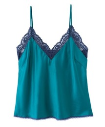 【さらりとした着心地！洋服のインナーや背中あきのトップス合わせにも◎】レーストリムサテンキャミ