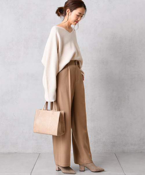 DouDou（ドゥドゥ）の「片畦プルオーバーニット（ニット/セーター・レディース・ライトグレー/オフホワイト/キャメル/レッド・FREE）」の7枚目の写真