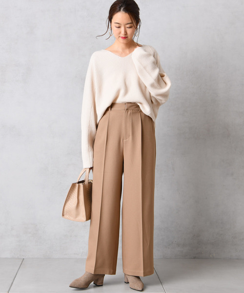 DouDou（ドゥドゥ）の「片畦プルオーバーニット（ニット/セーター・レディース・ライトグレー/オフホワイト/キャメル/レッド・FREE）」の8枚目の写真