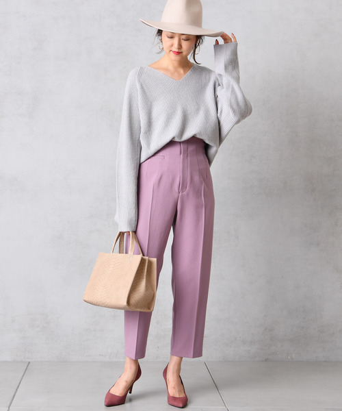 DouDou（ドゥドゥ）の「片畦プルオーバーニット（ニット/セーター・レディース・ライトグレー/オフホワイト/キャメル/レッド・FREE）」の9枚目の写真