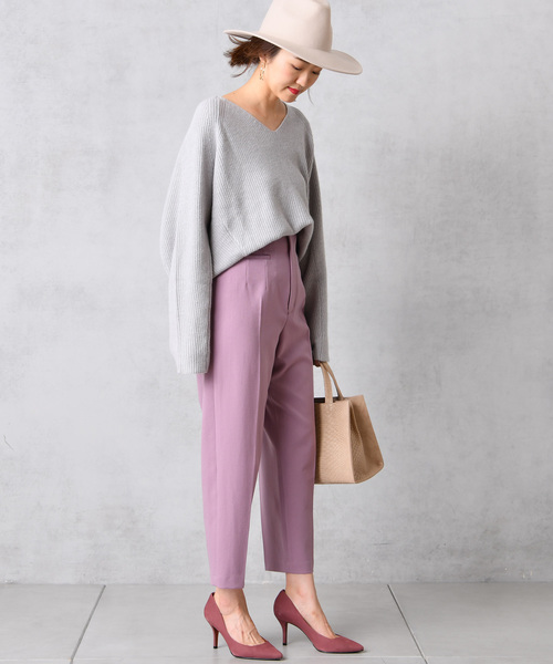 DouDou（ドゥドゥ）の「片畦プルオーバーニット（ニット/セーター・レディース・ライトグレー/オフホワイト/キャメル/レッド・FREE）」の12枚目の写真