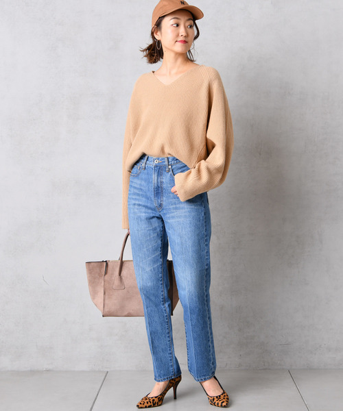 DouDou（ドゥドゥ）の「片畦プルオーバーニット（ニット/セーター・レディース・ライトグレー/オフホワイト/キャメル/レッド・FREE）」の14枚目の写真