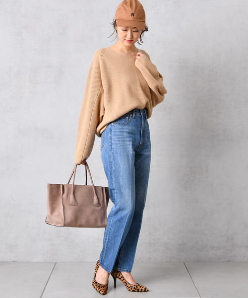 DouDou（ドゥドゥ）の「片畦プルオーバーニット（ニット/セーター・レディース・ライトグレー/オフホワイト/キャメル/レッド・FREE）」の15枚目の写真