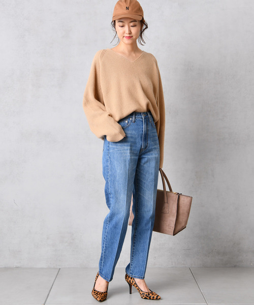 DouDou（ドゥドゥ）の「片畦プルオーバーニット（ニット/セーター・レディース・ライトグレー/オフホワイト/キャメル/レッド・FREE）」の16枚目の写真