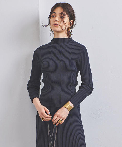 ユナイテッドアローズ UNITED ARROWS リブニット セーター タートルネック ラグラン 長袖 無地 ウール100% ネイビー 紺 レディース UNITED ARROWS（ユナイテッドアローズ）の「UWSC コットン リブ