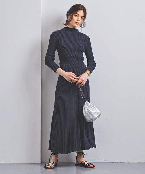 ユナイテッドアローズ UNITED ARROWS リブニット セーター タートルネック ラグラン 長袖 無地 ウール100% ネイビー 紺 レディース UNITED ARROWS（ユナイテッドアローズ）の「レディ 2WAY ニット