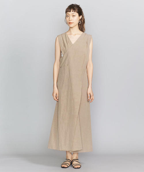 BEAUTY&YOUTH UNITED ARROWS（ビューティーアンドユースユナイテッドアローズ）の「＜BRISEMY＞リネンコットンカシュクールワンピース（ワンピース・レディース・ブラウン/ベージュ・38）」の4枚目の写真
