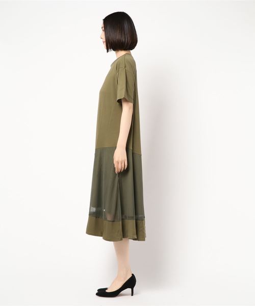 GeeRA（ジーラ）の「裾チュール切替カットソーワンピース（ワンピース・レディース・カーキ/ブラック・SMALL/LARGE/X-LARGE/MEDIUM）」の3枚目の写真