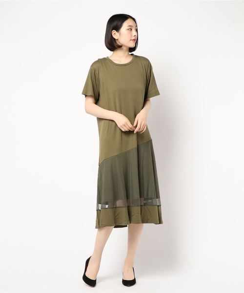 GeeRA（ジーラ）の「裾チュール切替カットソーワンピース（ワンピース・レディース・カーキ/ブラック・SMALL/LARGE/X-LARGE/MEDIUM）」の8枚目の写真