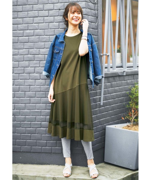 GeeRA（ジーラ）の「裾チュール切替カットソーワンピース（ワンピース・レディース・カーキ/ブラック・SMALL/LARGE/X-LARGE/MEDIUM）」の9枚目の写真