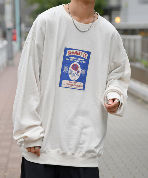 kutir（クティール）の「【クティールフルギ】レトロバラプリントスウェット（Tシャツ/カットソー・メンズ・チャコールグレー/オフホワイト/ライトグリーン・MEDIUM/LARGE）」の2枚目の写真