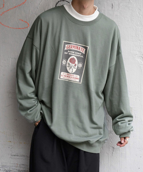 kutir（クティール）の「【クティールフルギ】レトロバラプリントスウェット（Tシャツ/カットソー・メンズ・チャコールグレー/オフホワイト/ライトグリーン・MEDIUM/LARGE）」の3枚目の写真